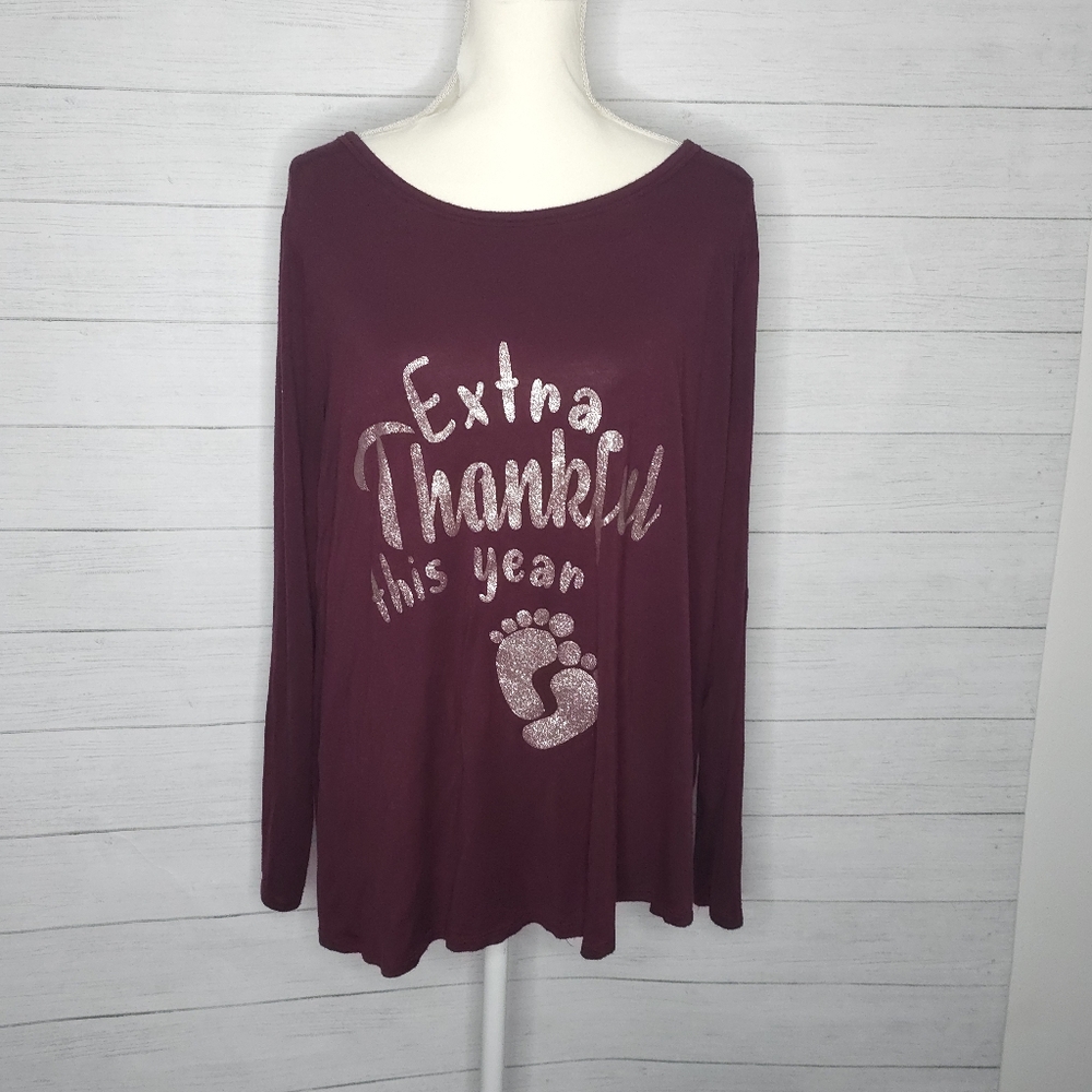 1X Maroon Thanksgiving Maternity Shirt